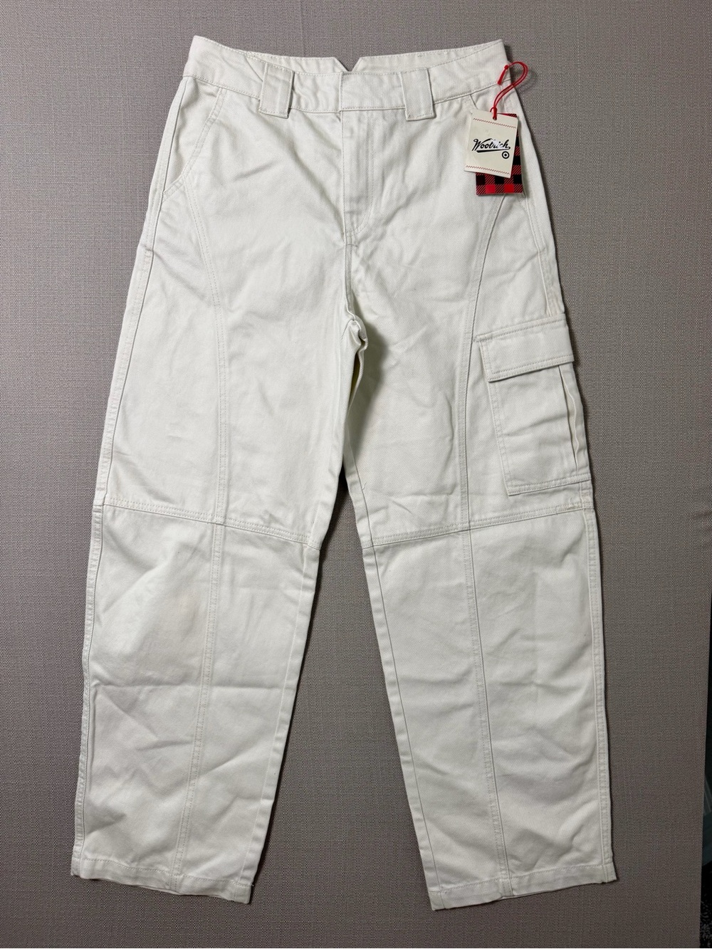 NWT Woolrich x Target Cream Denim Cargo Pants Relaxed Curved Leg Womens Size 6